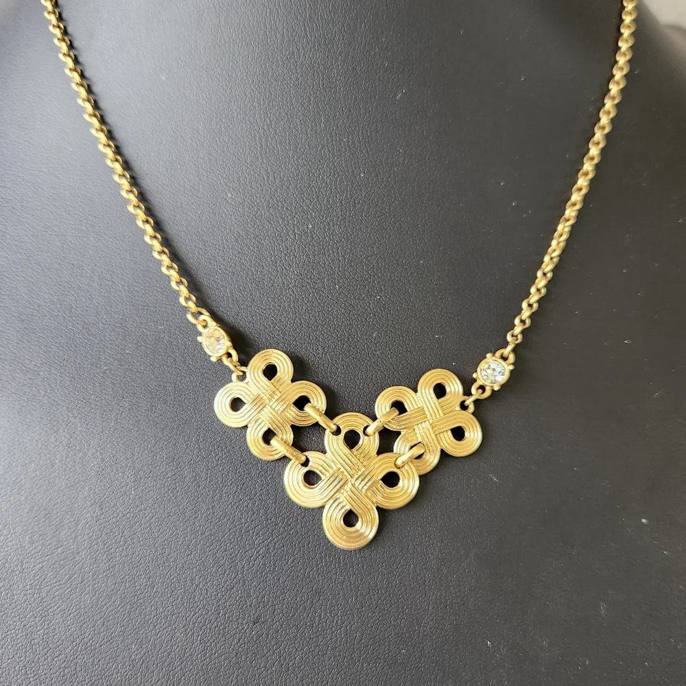 Vintage Avon NRT Elegant Gold Tone Knot Necklace with Rhinestones